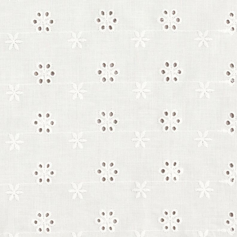 Katoenen stof met los borduursel kleine bloemen – wit,  image number 1