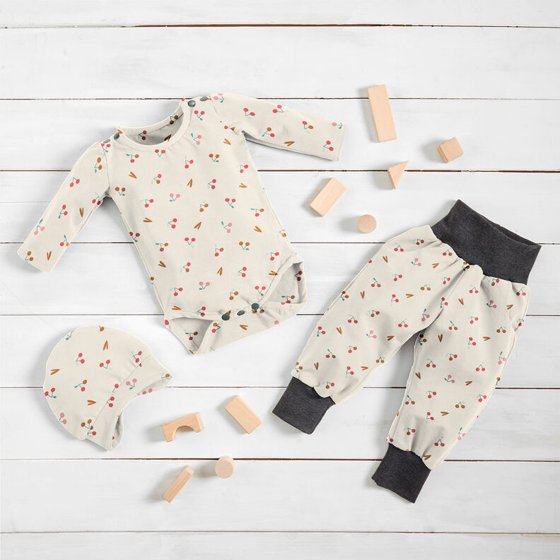 Katoenjersey kleine kersen – lichtbeige,  image number 6