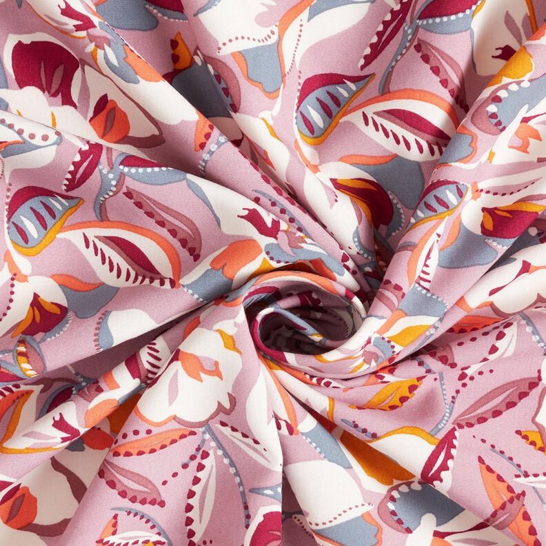 Viscosestof grafische bloemen en bladeren – ecru/donker oudroze,  image number 3