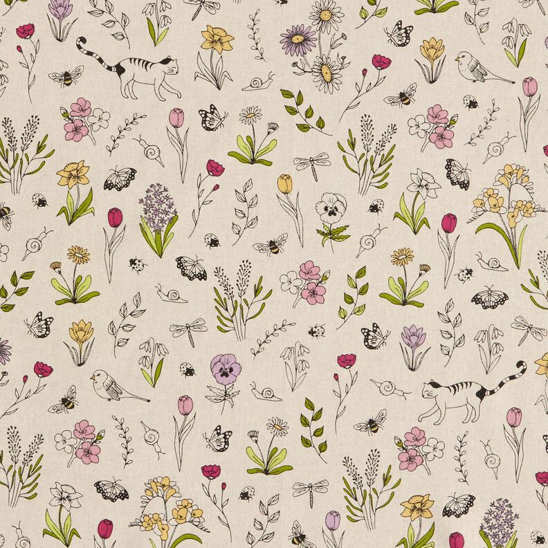 Decostof Half panama Lentebloemen – natuur/roze, image number 1