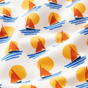 Sweatshirt geruwd Zeilboten bij zonsondergang – wit/blauw, 