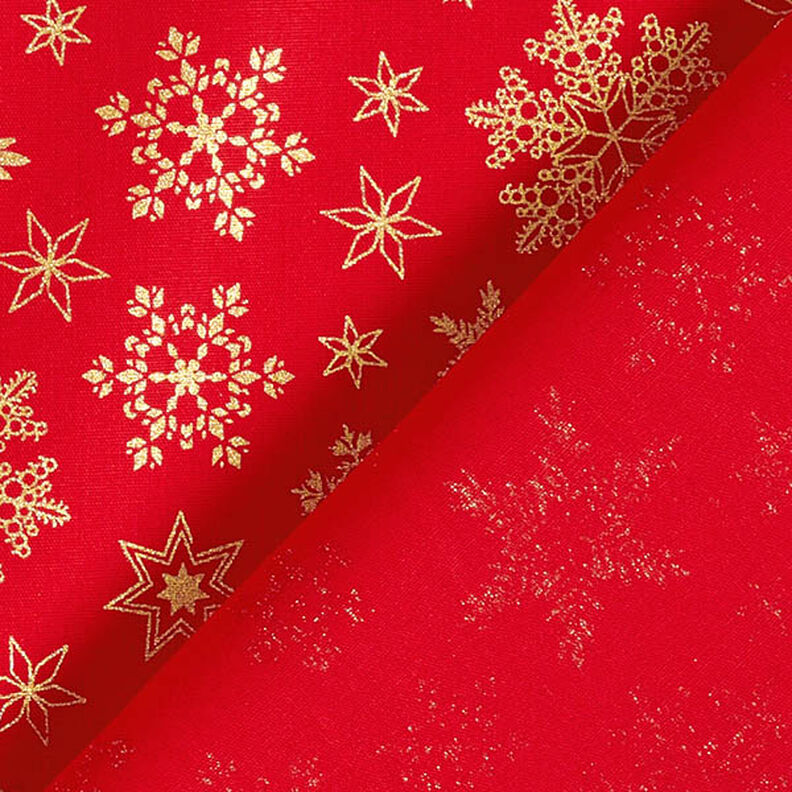 Katoenen stof Popeline Sneeuwkristal – rood/goud, image number 4