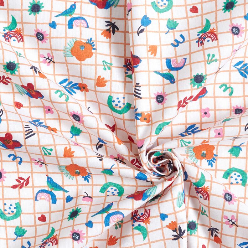 Katoenen stof Cretonne Geruit met bloemen – wit/pepermunt,  image number 3