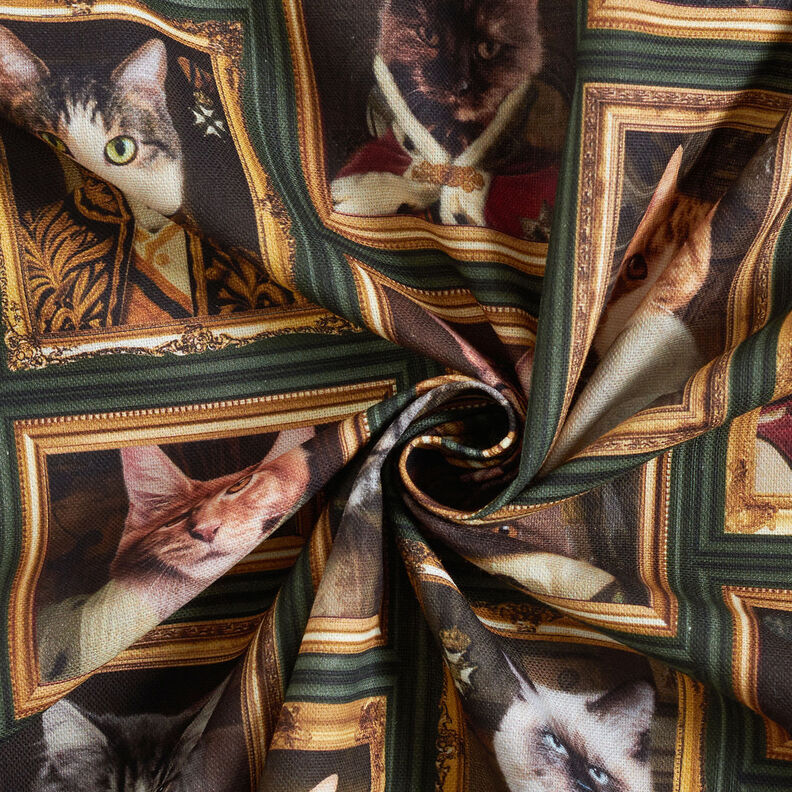 Decostof Half panama Katten portretten – donkergroen/goud,  image number 3