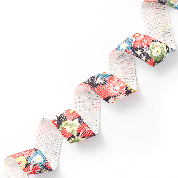 Franjeband Bloemen [30 mm] – zwart/rood,  image number 1