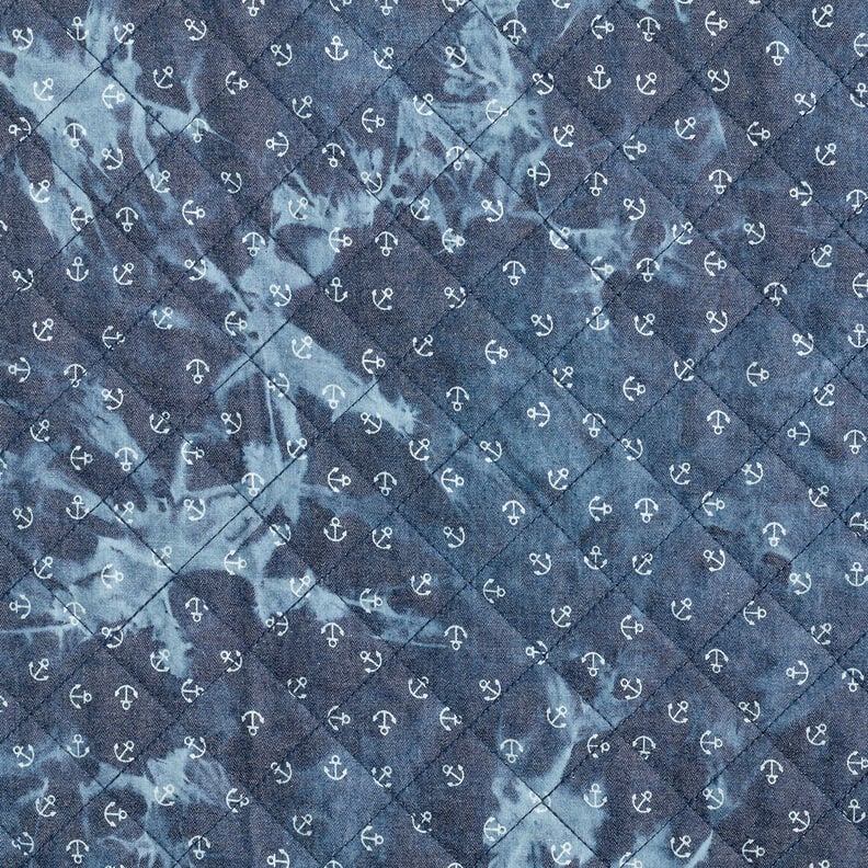 Doorgestikte stof chambray anker tie-dye – jeansblauw,  image number 6