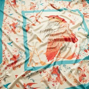 Satijnen paneel vogels en feeën | Katia Fabrics – aquablauw/creme, 