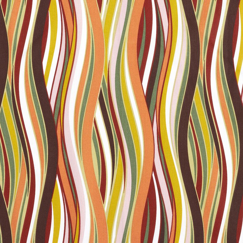 Katoenen stof Cretonne Gebogen strepen &ndash; wit/lichtoranje,  image number 1