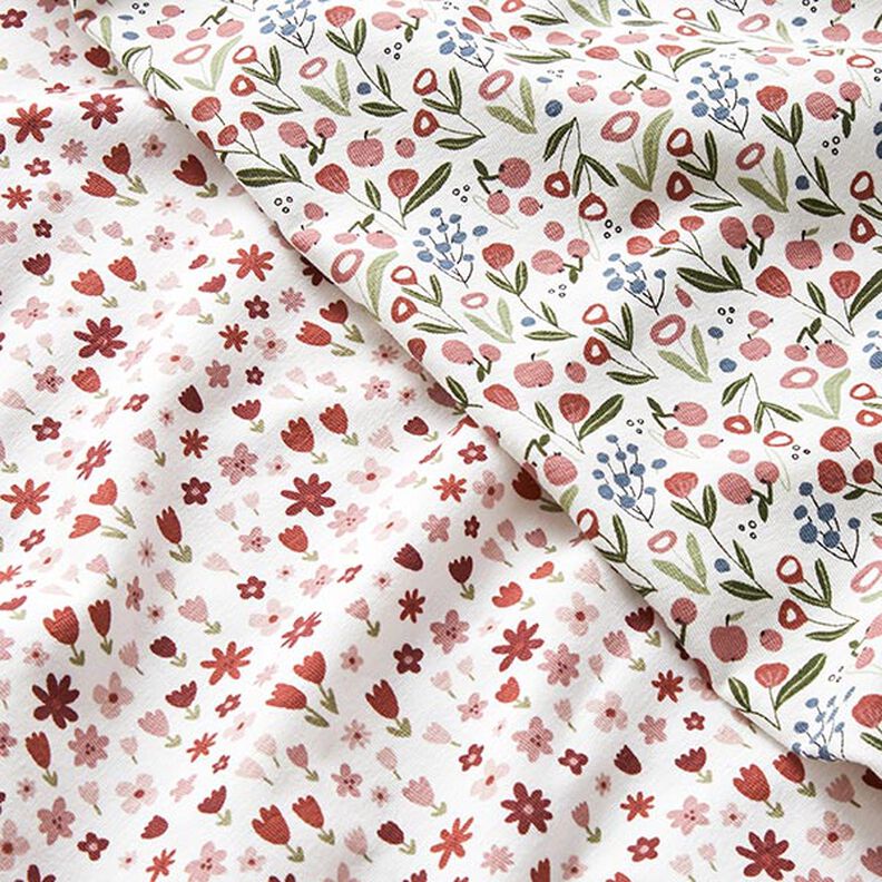 Katoenjersey Bloemenweide met appeltjes – ecru,  image number 5