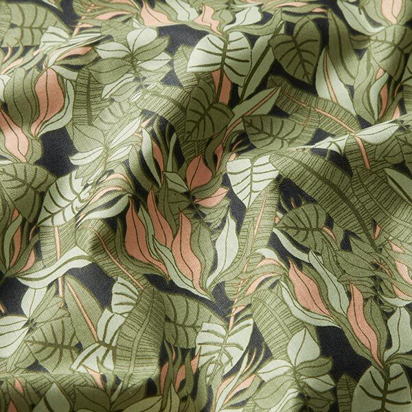 Katoenen stof Cretonne Tropische bladeren – zwart/groen,  image number 2