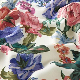 Blousestof viscose kleurrijke klimrozen – ecru, 