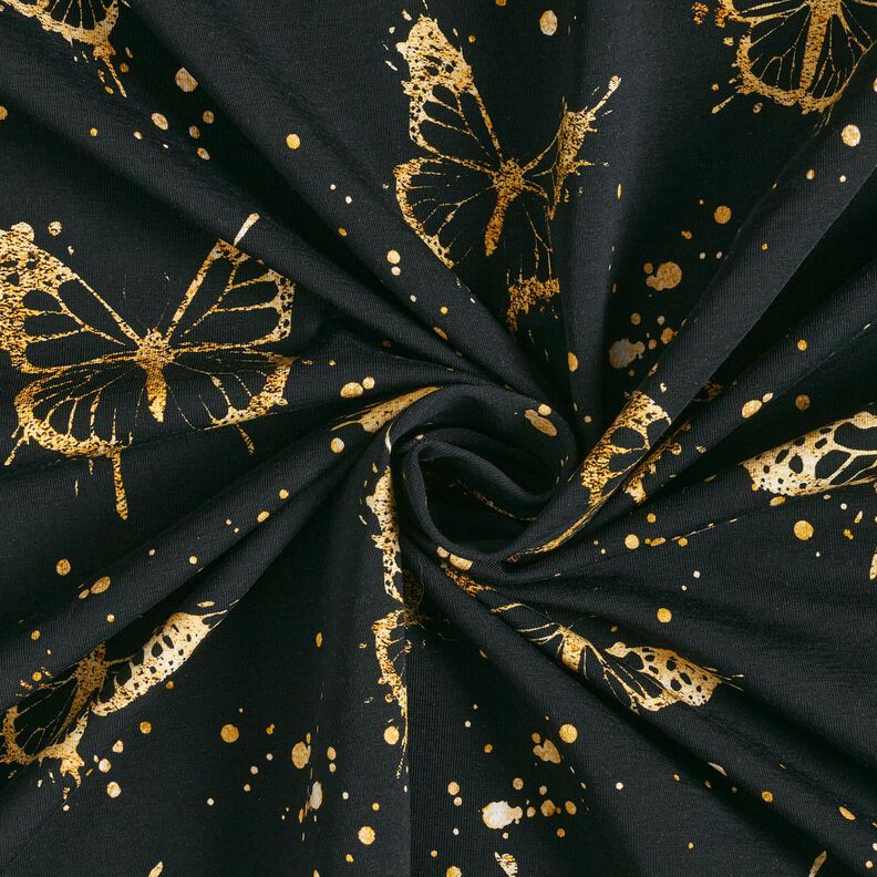 Katoenjersey gouden vlinders | Glitzerpüppi – zwart,  image number 3