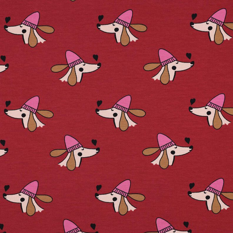 Sommersweat Hond met hoed | Poppy Fabrics – donkerrood/pink,  image number 1