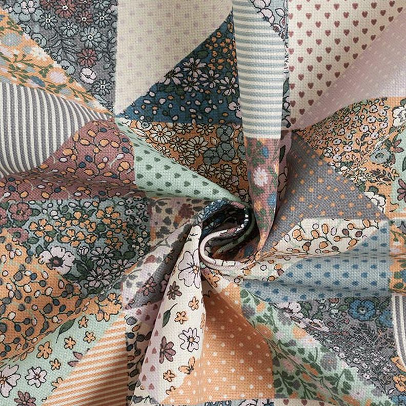 Decostof Half panama Quiltlook bloemen – pastellila/ecru, image number 3