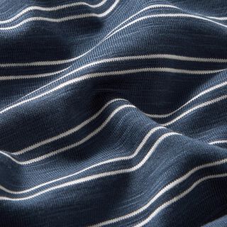 Katoenjersey onregelmatige strepen – marineblauw/wit, 