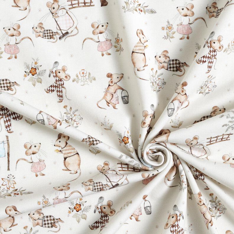 Katoenjersey Muizenfamilie Digitaal printen – ecru,  image number 3