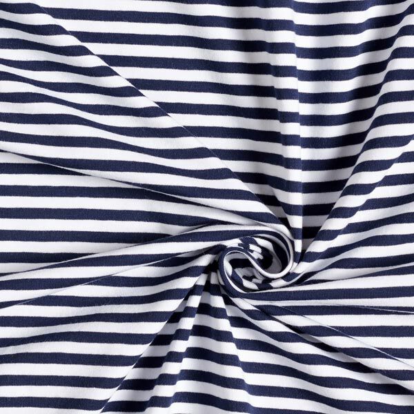 Katoenjersey smalle strepen – marineblauw/wit,  image number 4