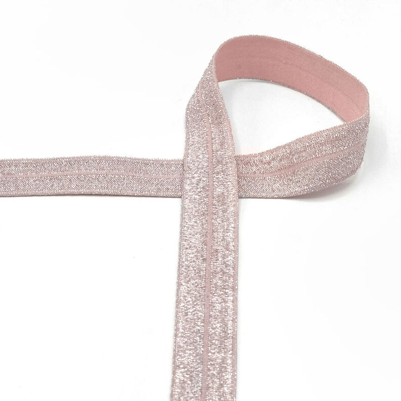 Elastisch bandje (rubberen vouw) glitter [20 mm] – lichtbeige,  image number 1