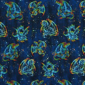 Katoenjersey Jeanslook regenboogdraak | Glitzerpüppi – zwart blauw/indigo, 
