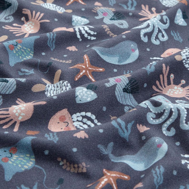 Katoenjersey schattige zeedieren Digitaal printen | Poppy Fabrics – nachtblauw,  image number 2