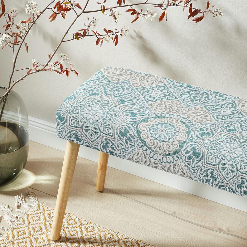 Decostof Jacquard elegante tegels &ndash; licht petroleum/lichtbeige,  image number 5