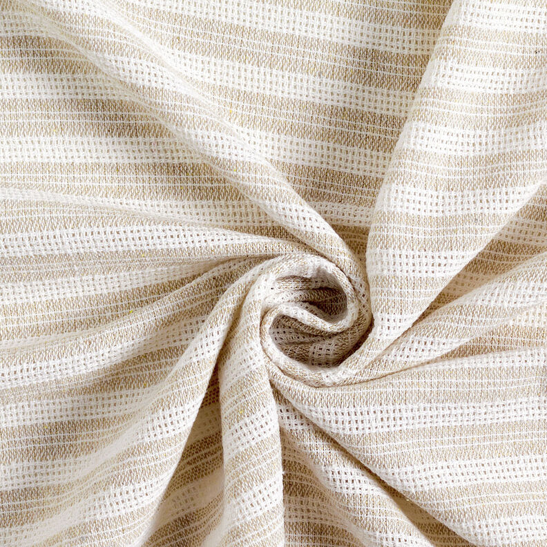 Katoenen stof rasterstructuur horizontale strepen – beige/wit,  image number 4