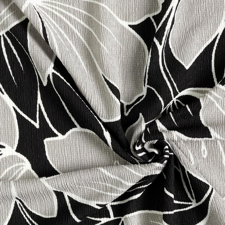 Stretch crêpe grote bloemen – zwart/lichtgrijs,  image number 3