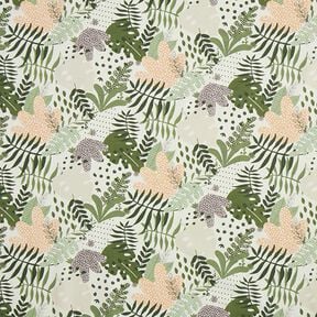 Katoenen stof Cretonne Abstracte jungleplanten – wit/groen, 