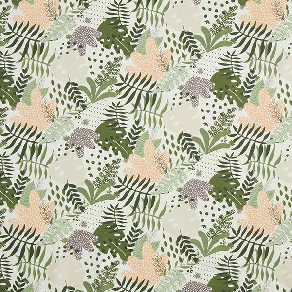 Katoenen stof Cretonne Abstracte jungleplanten – wit/groen,  image number 1