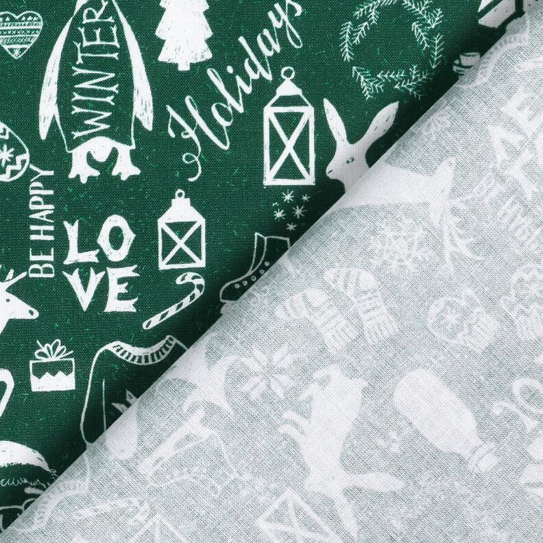 Katoenen stof Cretonne Prettige feestdagen – blauwe spar/wit,  image number 4