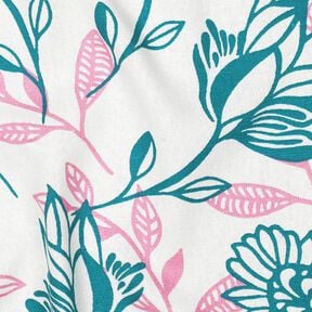 Viscose-linnen-mix Bloemen| Poppy Fabrics &ndash; ivoor/turkoois, 