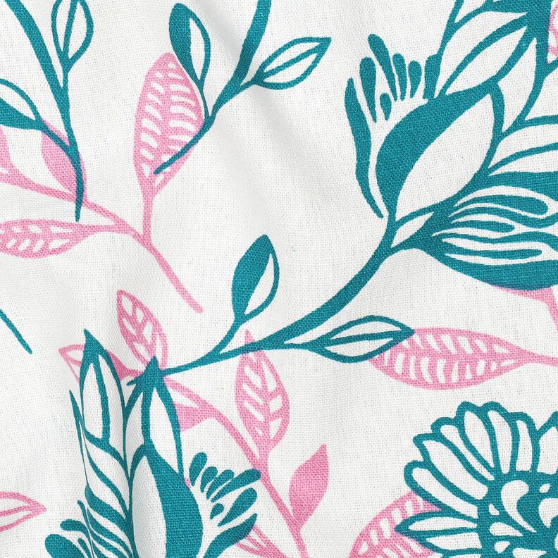 Viscose-linnen-mix Bloemen| Poppy Fabrics – ivoor/turkoois,  image number 2