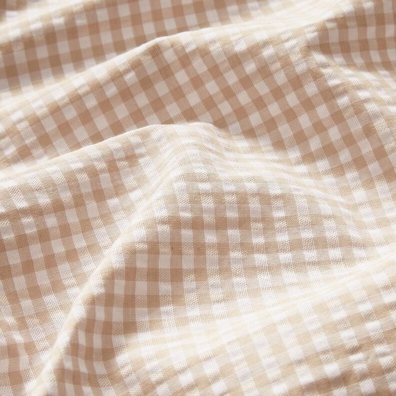 <h2>Seersucker met Kleine Ruit, Beige &ndash; Anemone/Wit &ndash; Karakteristieke Structuur en Verfijnd,  image number 2