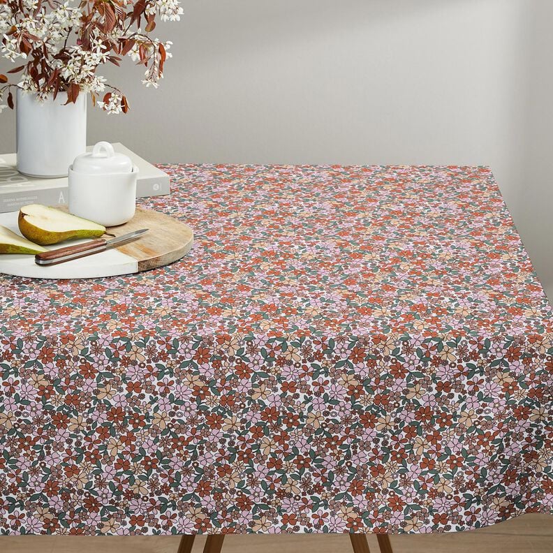 Katoenen stof Cretonne kleine retrobloemen – wit/roze,  image number 7