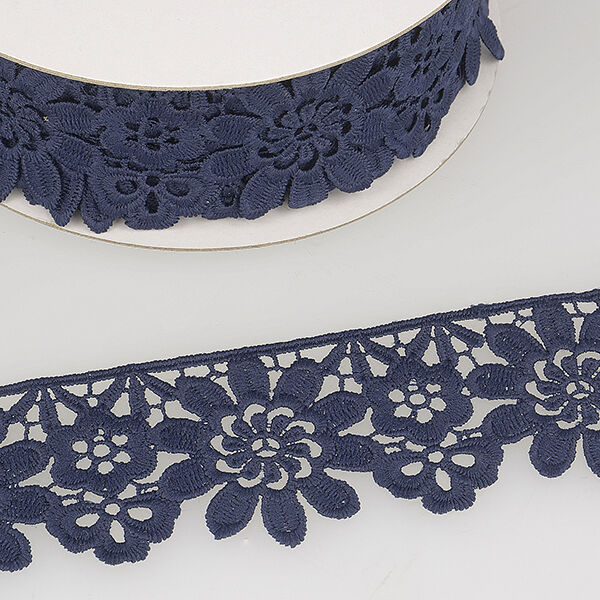 Gebloemde kanten band – marineblauw, image number 2
