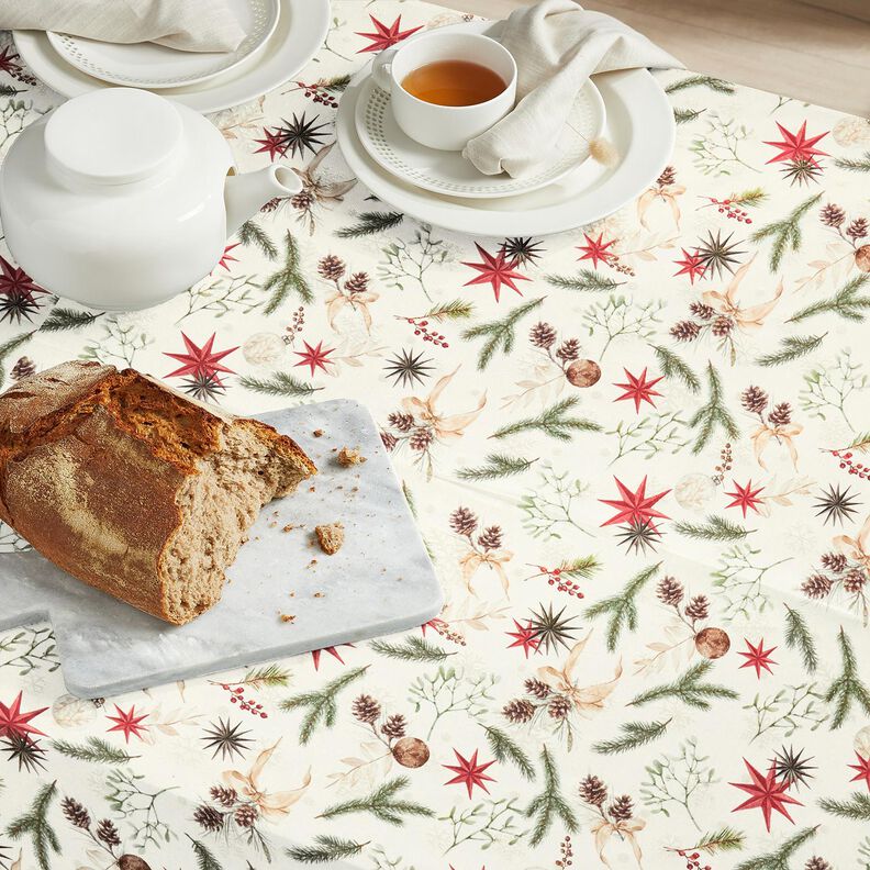 Decostof Jacquard Lurex Dennentakken – natuur/goud,  image number 8