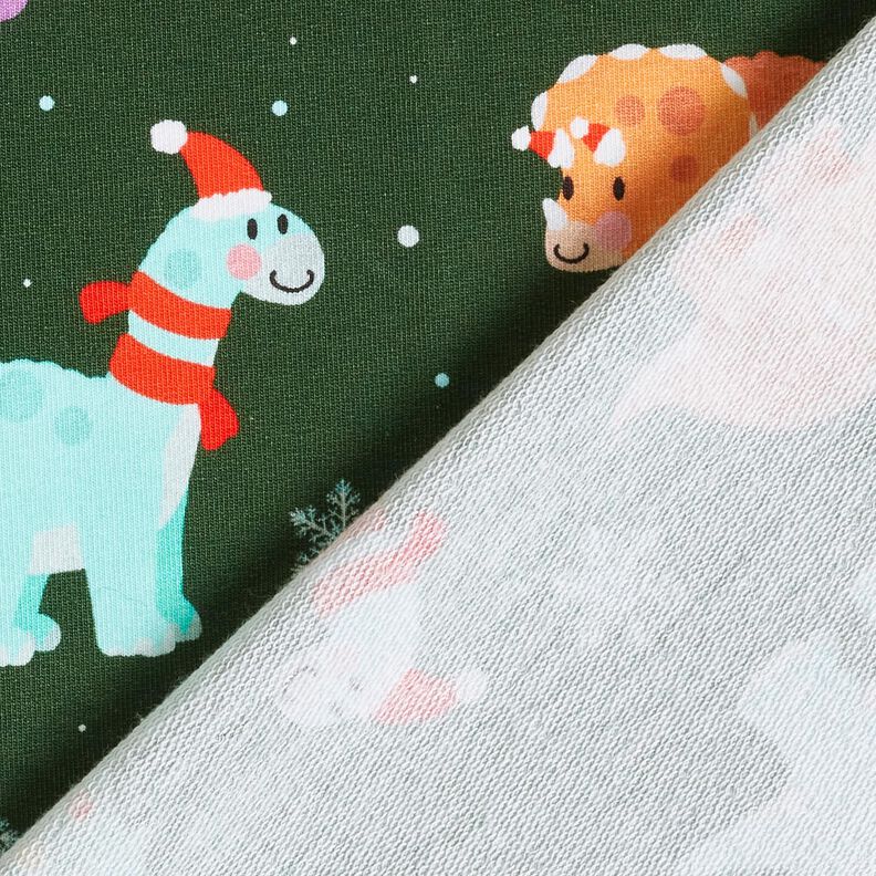 French Terry sommersweat Babydinosaurus in kerstsfeer | Glitzerpüppi – donkergroen/chili, image number 4