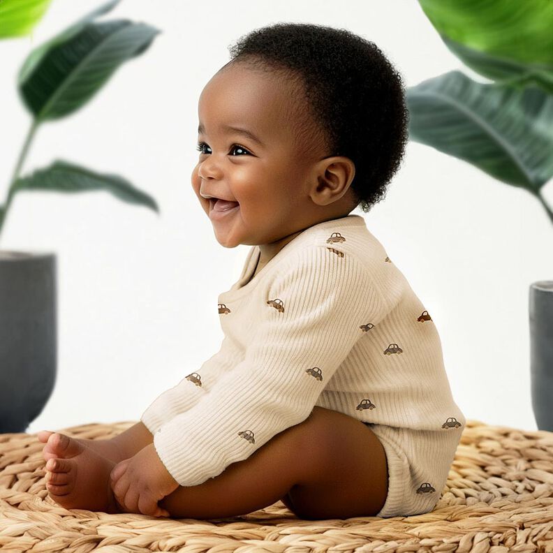 GOTS Ribjersey kleine auto's | Poppy Fabrics – creme/zwartbruin, image number 5