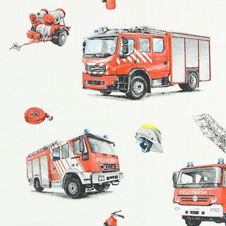Katoenen stof Cretonne Brandweer – wit/rood, 