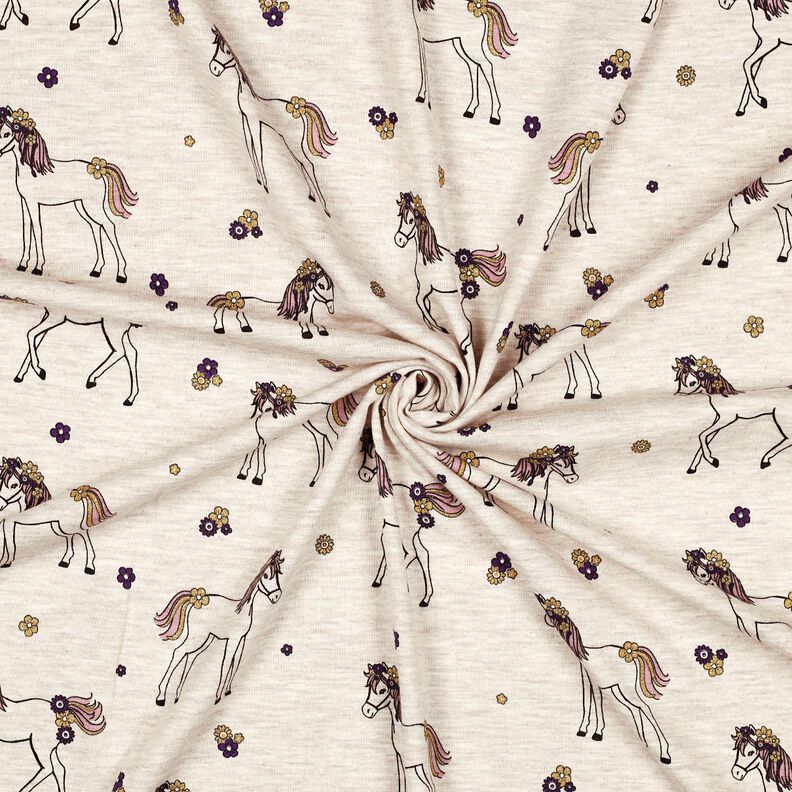 Katoenjersey Glitter bloemenpaard | Poppy Fabrics – natuur/goud,  image number 3