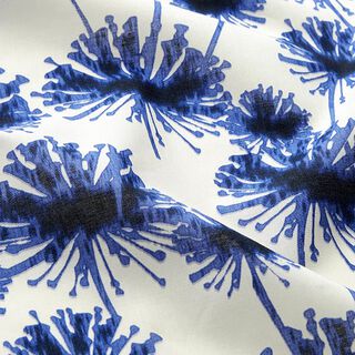 Katoen voile kleine palmbladeren – ecru/blauw, 
