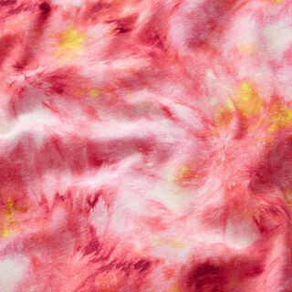 GOTS Katoenjersey Neon batik wolken Digitaal printen – bourgondië/geel, 
