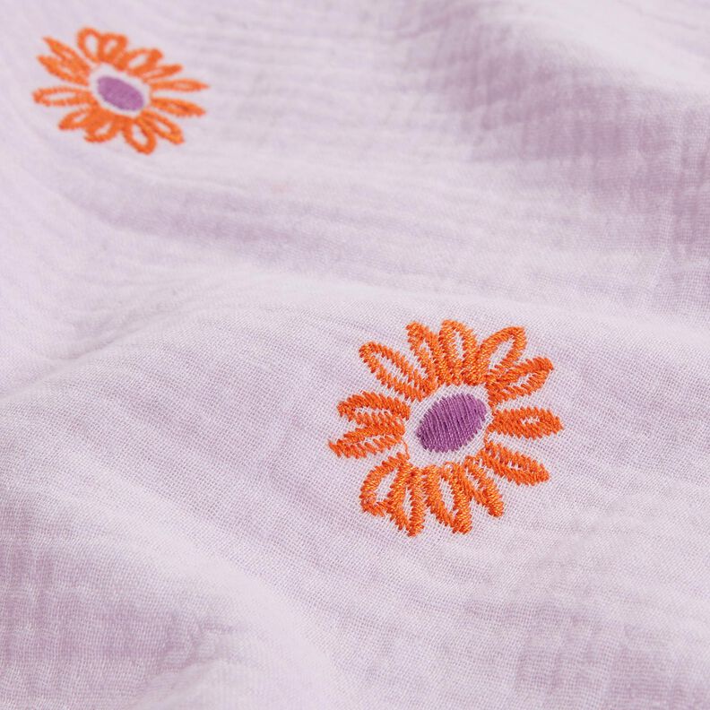 Mousseline/dubbel gehaakte stoffen opgestikte grote bloemen | Poppy Fabrics – pastelviolet/perzik,  image number 6
