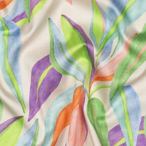 Katoensatijn Digitale bladerenprint| Poppy Fabrics – creme/lichtgroen, 