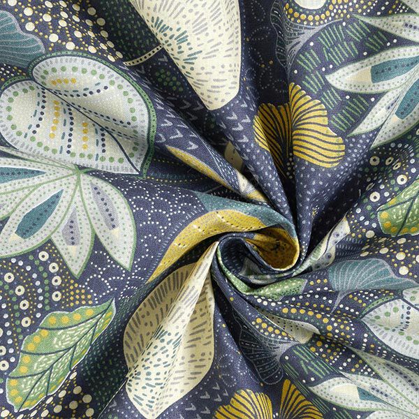 Katoenen stof Cretonne Bladeren – navy, image number 3