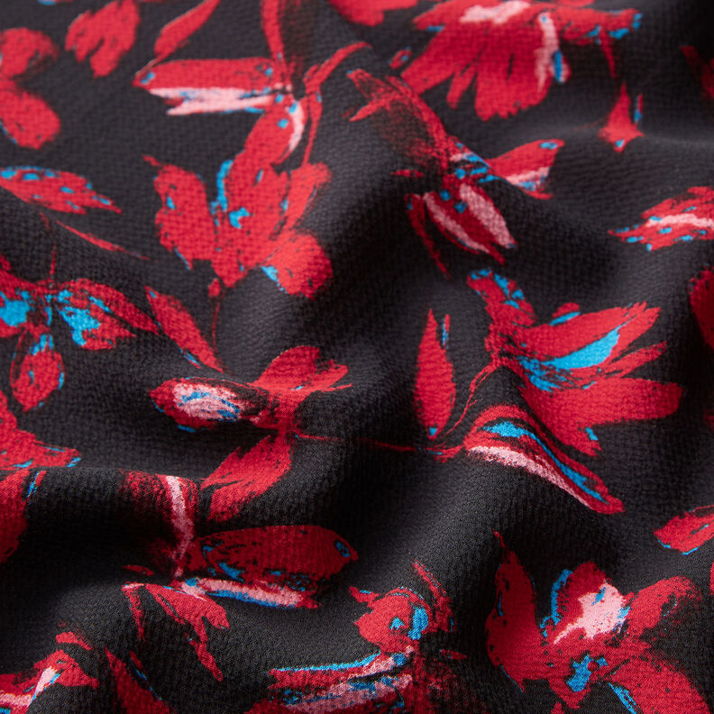 Crêpe chiffon abstracte bloemen – marineblauw/karmijnrood,  image number 2