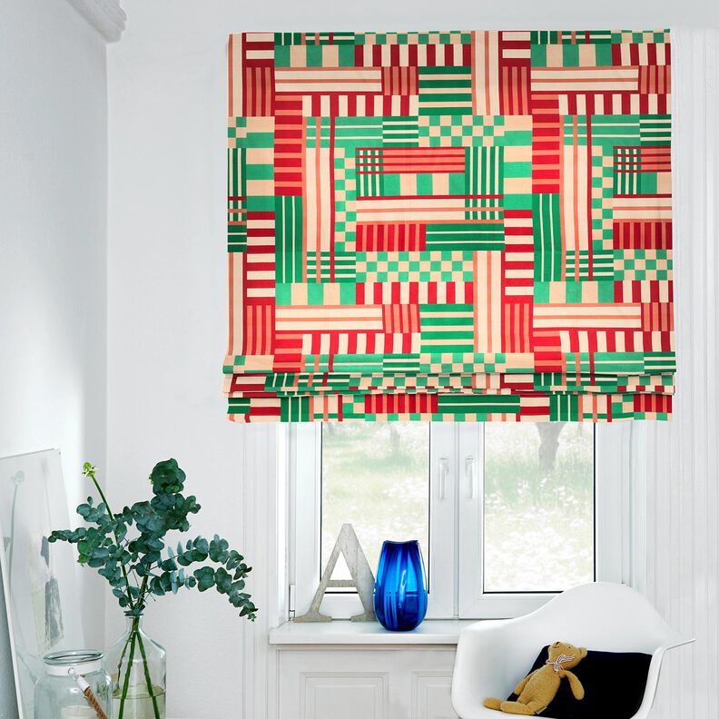Decostof Half panama moderne vormen – jeneverbesgroen/donkerrood, image number 8