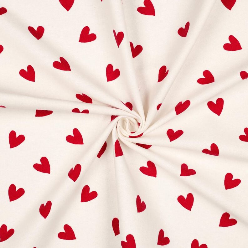 Katoenflanel Harten | Poppy Fabrics – ivoor/karmijnrood,  image number 3