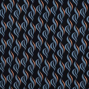 viscose stretch abstracte golven – zwart blauw/licht jeansblauw, 