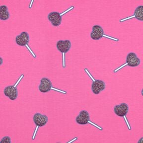 Katoenjersey Glitter hart lolly's | Poppy Fabrics – pink, 